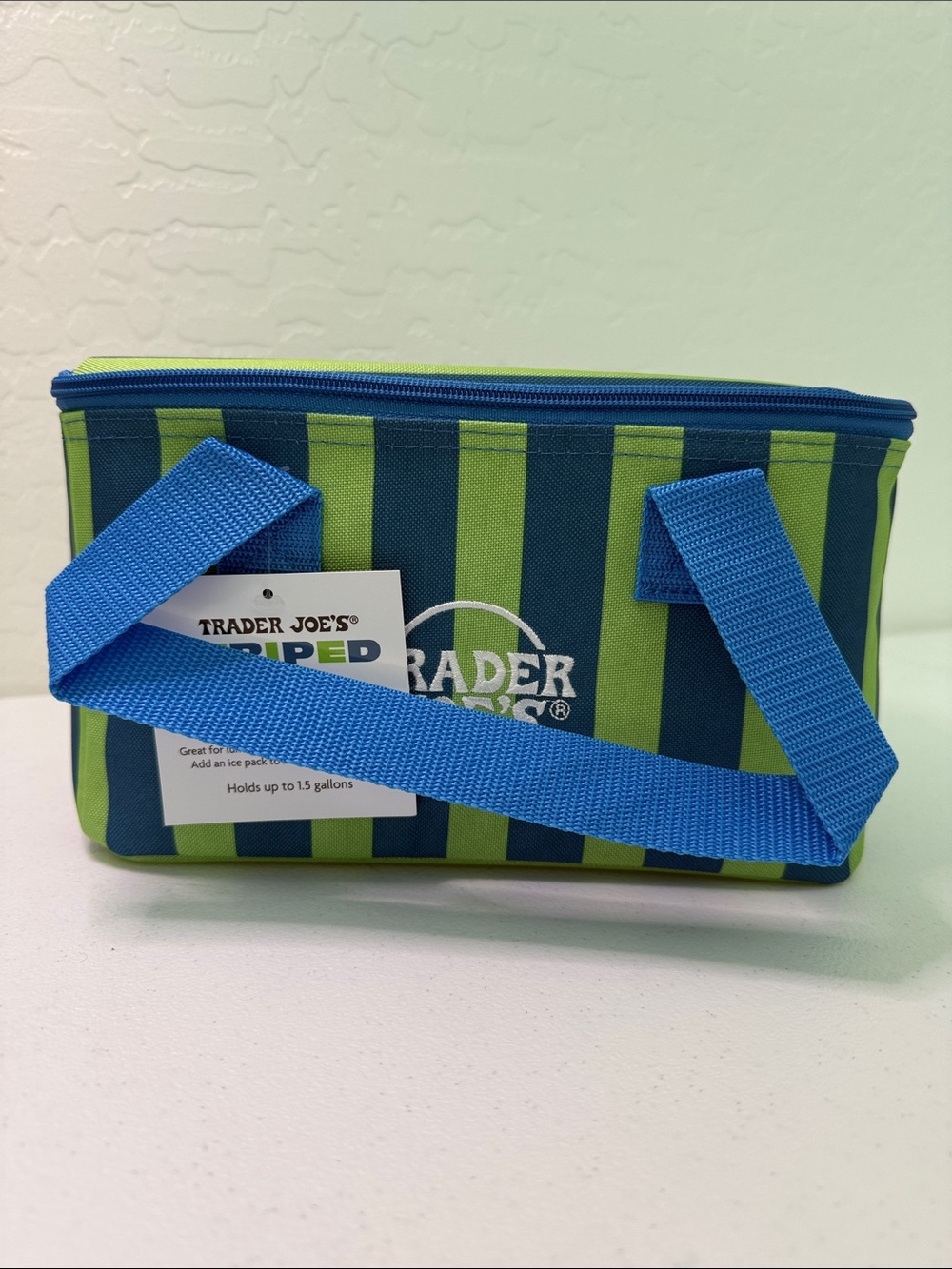 Trader Joe's Insulated Mini Bag Striped Lunch Tote - Blue & Green